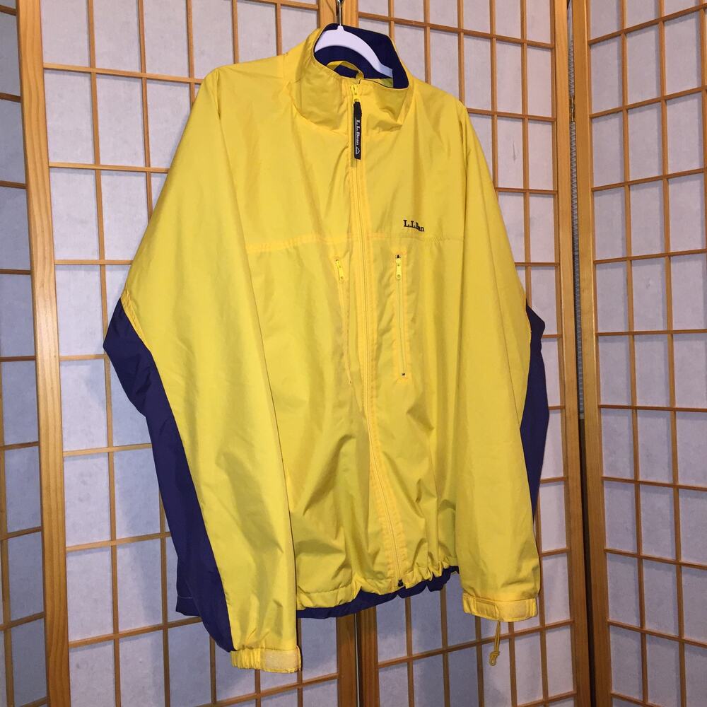 LL Bean Men's fleece lined  Yellow Blue windbreaker rain jacket size XL